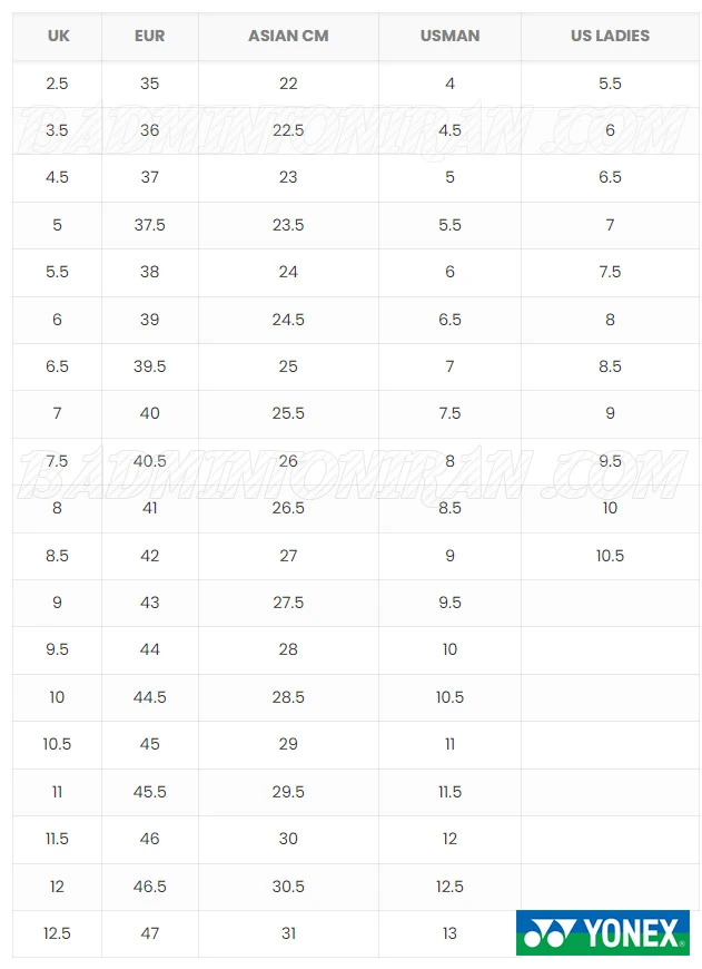 Yonex-Size-chart